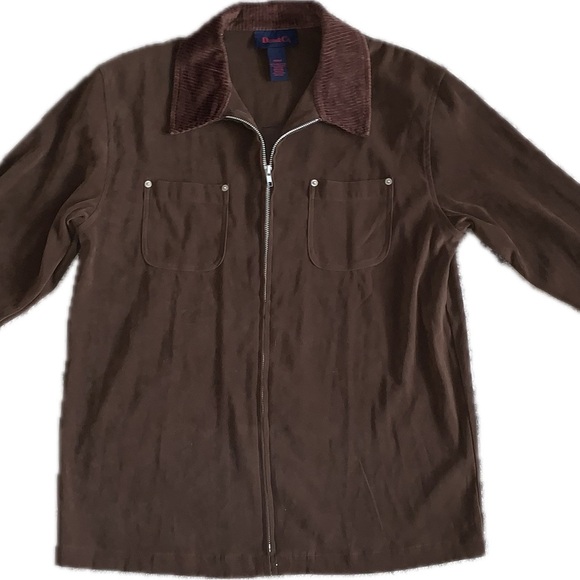 Denim&Co Brown Lightweight Zip-Up Jacket with Corduroy Collar - Picture 1 of 4